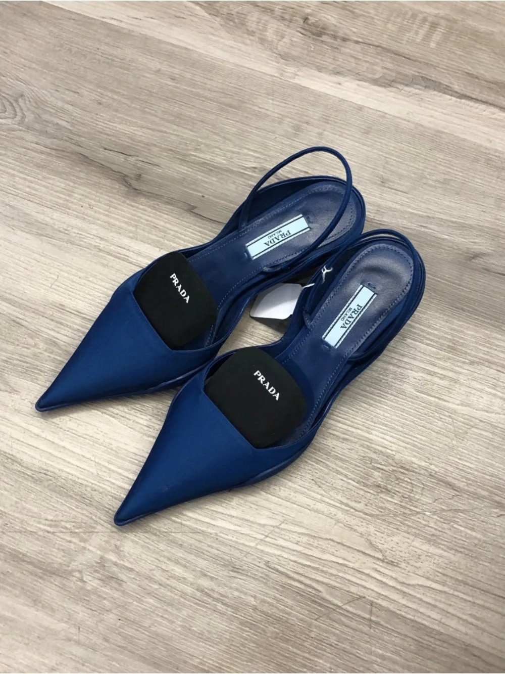 Prada Blue Satin Pointed Slingback Mules - Picture 1 of 4